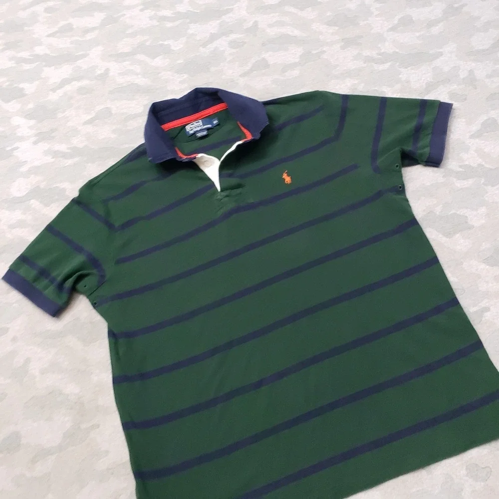 Polo Ralph Lauren Polo Shirt Mens XL‎ Green Short Sleeve Striped Preppy Academia